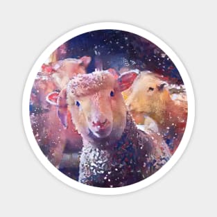 Playful Baby Sheep starring Abstract Painting Magnet